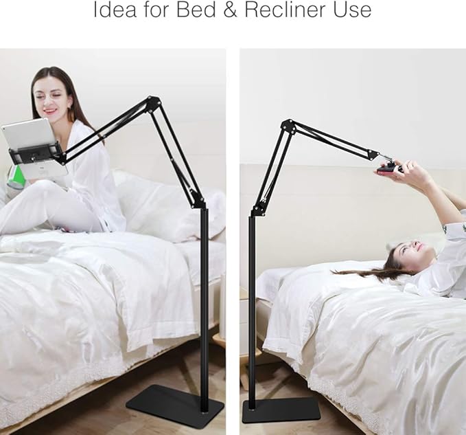 Tablet Floor Stand with 5LB Metal Base, Overhead Bed Phone Stand Angle Height - Image 2