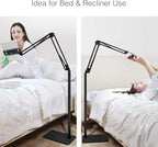 Tablet Floor Stand with 5LB Metal Base, Overhead Bed Phone Stand Angle Height - Image 2