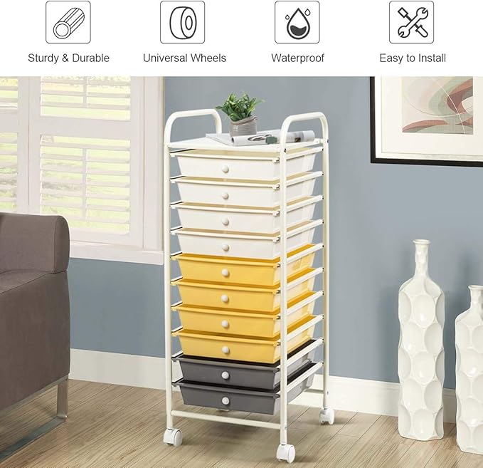 Giantex 10 Drawer Rolling Storage Cart Scrapbook Paper Office School Organizer - Image 6