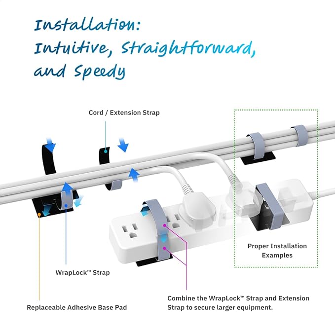 Under Desk Cord Management Straps, Adhesive-Backed Heavy-Duty Reusable Mounting - Image 6