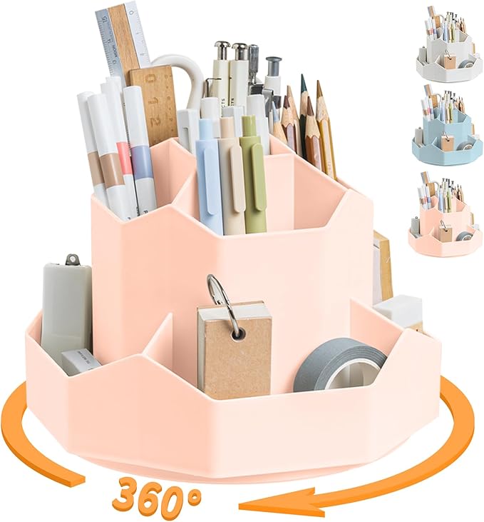 Pencil Pen Holder for Desk, 9 Slots 360 Degree Rotating Desk Organizers by Cayxenful