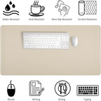 Beige Desk Mat with Stitched Edges, 31.5"×15.7" Keyboard Pad, Non-Slip Desk - Image 4