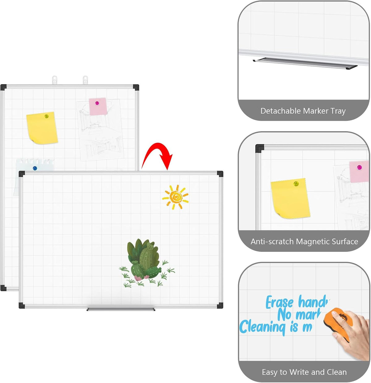 XBoard Magnetic Dry Erase Whiteboard with Lines 36 x 24 Inch