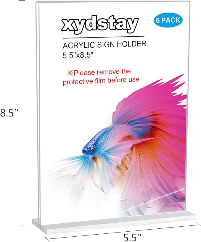 xydstay 6pack Acrylic Sign Holder 5.5 X 8.5, Vertical T Shape Clear Plastic - Image 4