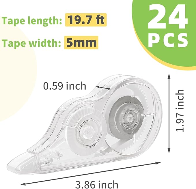 JEFURE 24 Pcs Transparent Correction Tape, 236 Inch Tear-Resistant Bulk - Image 2