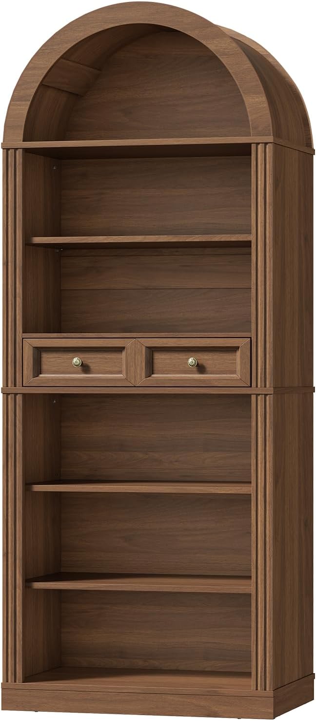 RALGEND Arched Bookshelf, 73" Tall Arch Bookcase with Drawer, 6-Tier Far...