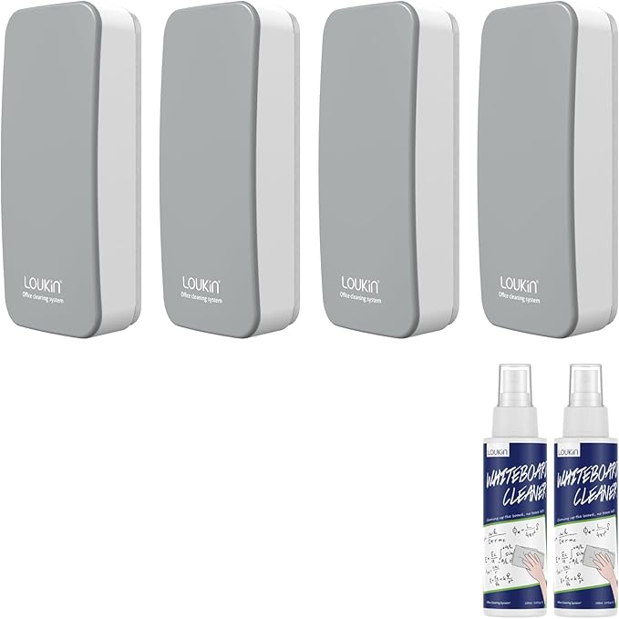 loukin 4 Pack Magnetic Dry Erase Eraser, Glass Board Remover, 3.4 fl oz by LOUKIN
