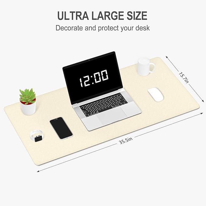 Auhoahsil Felt Desk Mat, Minimalist Large Mouse Pad XXL 35.5 x 15.7 in - Image 2