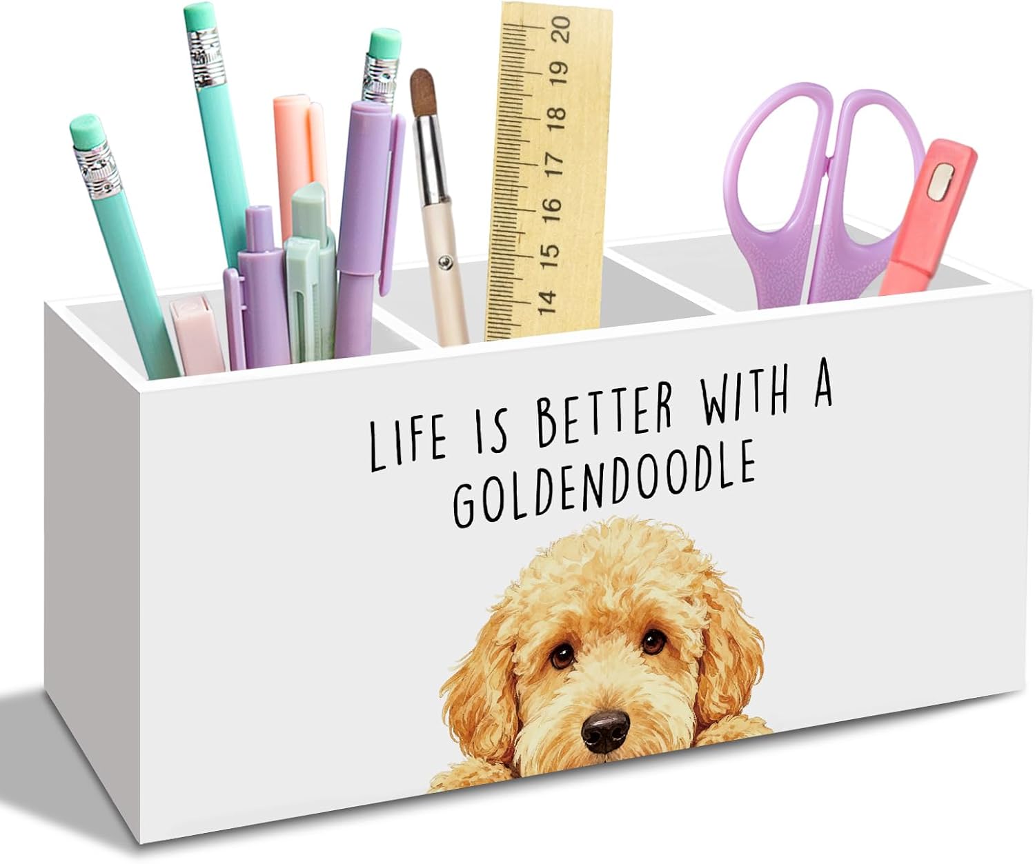 Goldendoodle Dog Gifts Pen Pencil Holder for Desk, Funny Golden Doodle Dog Gift Office Desk Accessories, Life Is Better with a Goldendoodle Pen Holders Organizer for Women Bathroom Decor