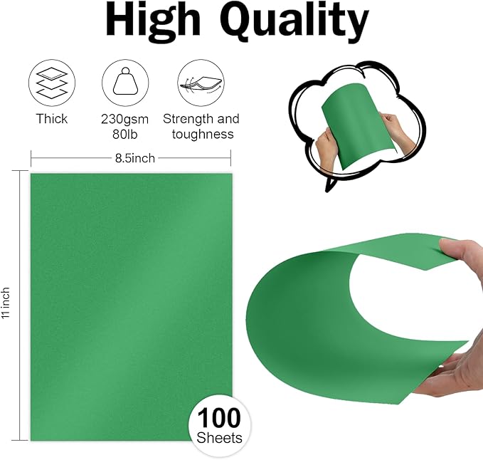 Goefun 100 Sheets Green Shimmer Cardstock 8.5 x 11, 80lb Card Stock Printer - Image 2