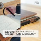 ROVA Full Grain Leather Notebook Journal Cover - Hand Crafted in the USA - Fits Moleskine XL (9.75" x 7.5") - Lay Flat Design with Pen Loop - Brown