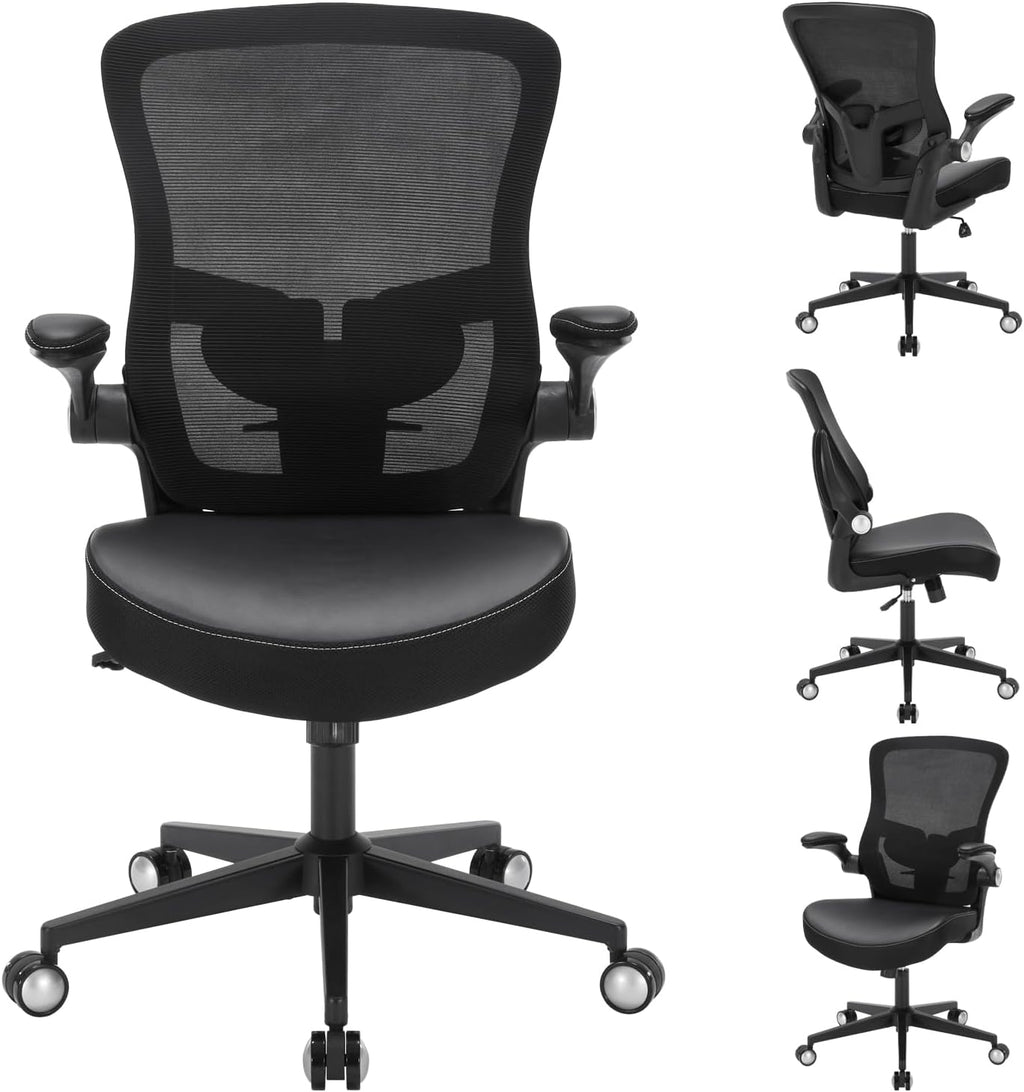 Heavy Duty Office Chair, 400lbs Ergonomic Desk Office Chair for Heavy People, Home Office Desk Chairs with Flip-Up Arms Computer Executive Task Chair with Adjustable Lumbar Support