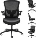 Heavy Duty Office Chair, 400lbs Ergonomic Desk Office Chair for Heavy People, Home Office Desk Chairs with Flip-Up Arms Computer Executive Task Chair with Adjustable Lumbar Support