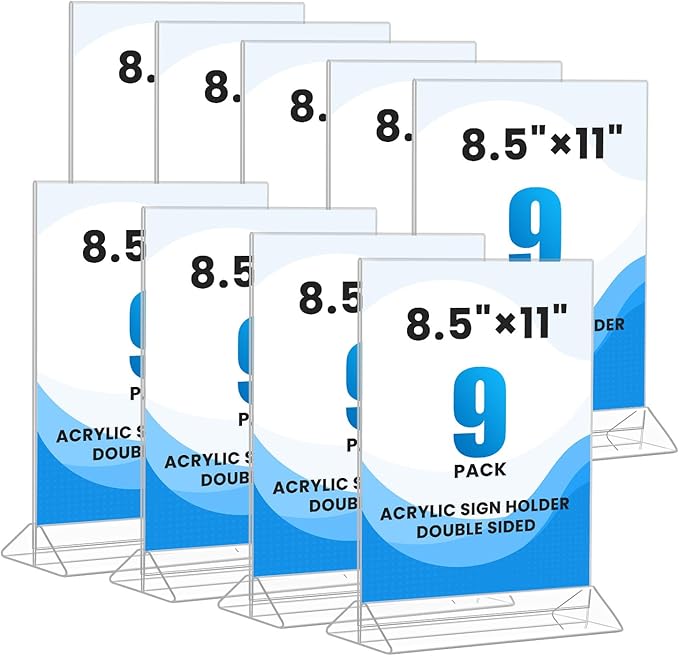 NICELINK 9 Pack Acrylic Sign Holder 8.5x11 Inch, Double Sided Clear Flyer by Unknown