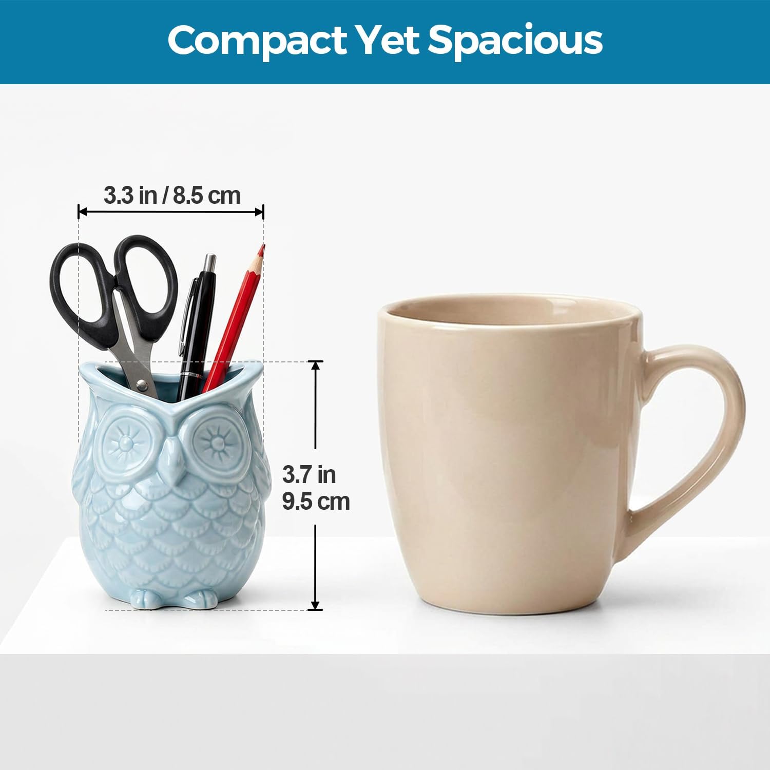 ComSaf Owl Pen Holder, Ceramic Pencil Cup for Office Desk, Teacher Gift | Cute Owl Desk Decor, Teacher Accessories, Classroom Organizer, School Supplies, College Dorm, Small Planter, Graduation Gift