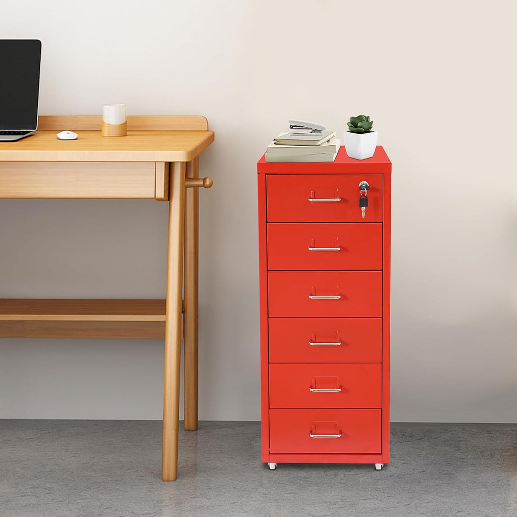 4 Drawer File Cabinet with Lock,Metal Office Filing Cabinets for Home Office,Metal Vertical File Storage Cabinet with Wheels,Storage A4/Letter/Legal (Red)