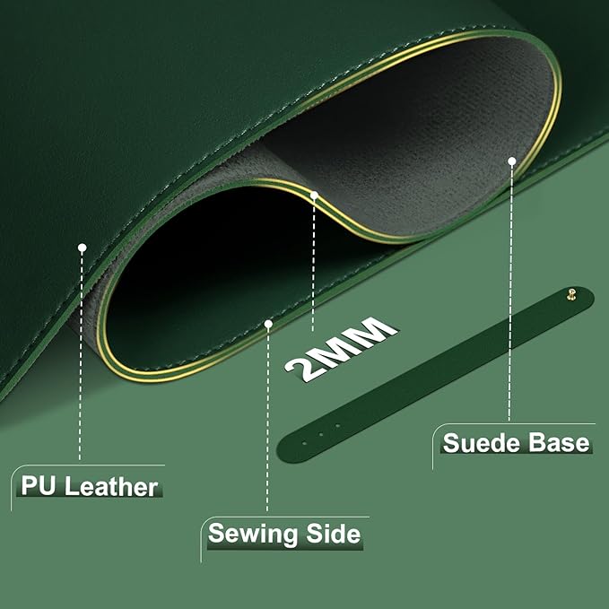 Leather Desk Pad Protector, 47.2'' x 23.6'', Suede Base Desk Blotter, Non-Slip - Image 2