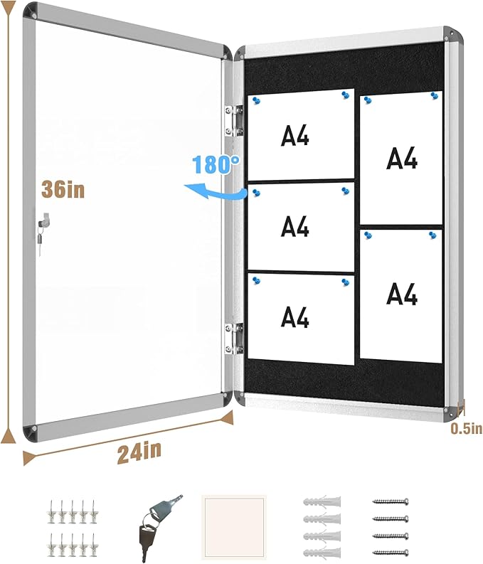 Mifuro 36"x24" Enclosed Bulletin Board, Lockable Weather-Resistant Aluminum - Image 5