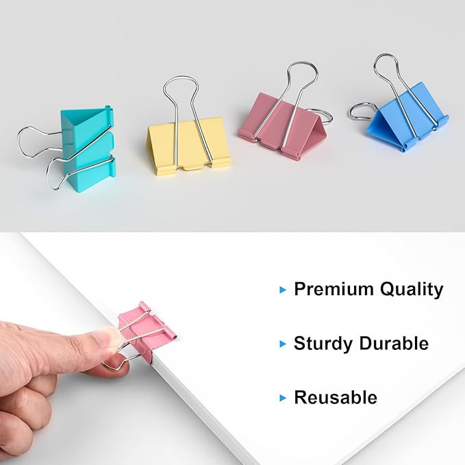 200 Count Colored Binder Clips Assorted Sizes, 4 Sizes Large, Metal Paper Clamps - Image 4