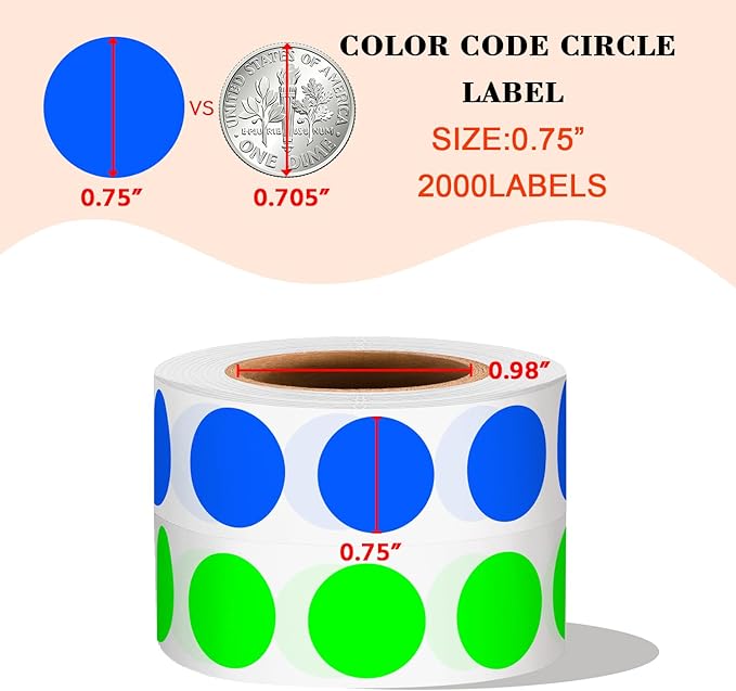 PARLAIM 2 Rolls 2000PCS 3/4" Round Circle Color-Code Dot Stickers, 2 Color - Image 2
