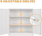 Metal Storage Cabinet, Lockable Steel Storage Cabinet with 2 Doors and Shelves, Metal Cabinet with Lock, Small Locking Cabinet for Home Office (White)