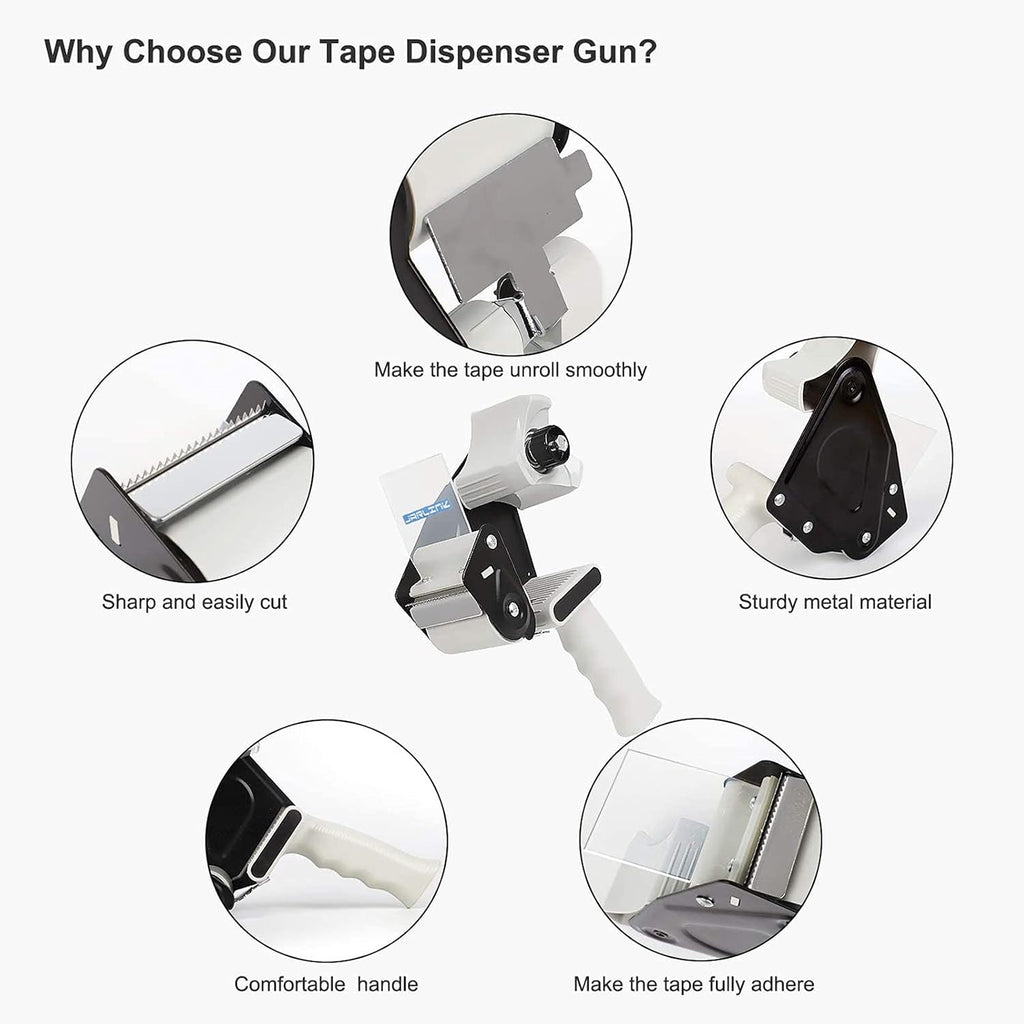 JARLINK 2 Pack Packing Tape Dispenser Gun | 2in Side Loading Lightweight Industrial Dispenser, Includes 2 Tape Rolls for Shipping, Moving and Box Sealing