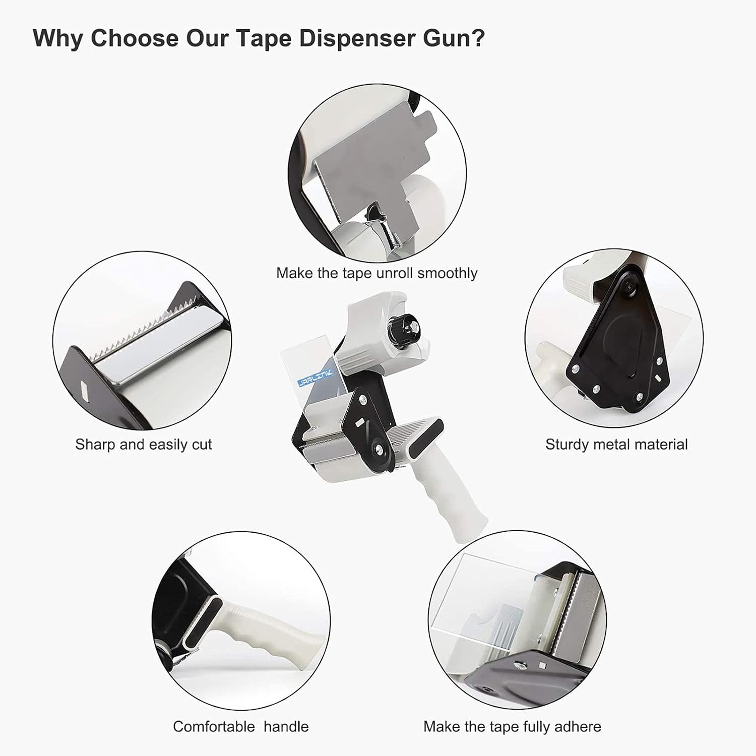 JARLINK 2 Pack Packing Tape Dispenser Gun | 2in Side Loading Lightweight Industrial Dispenser, Includes 2 Tape Rolls for Shipping, Moving and Box Sealing