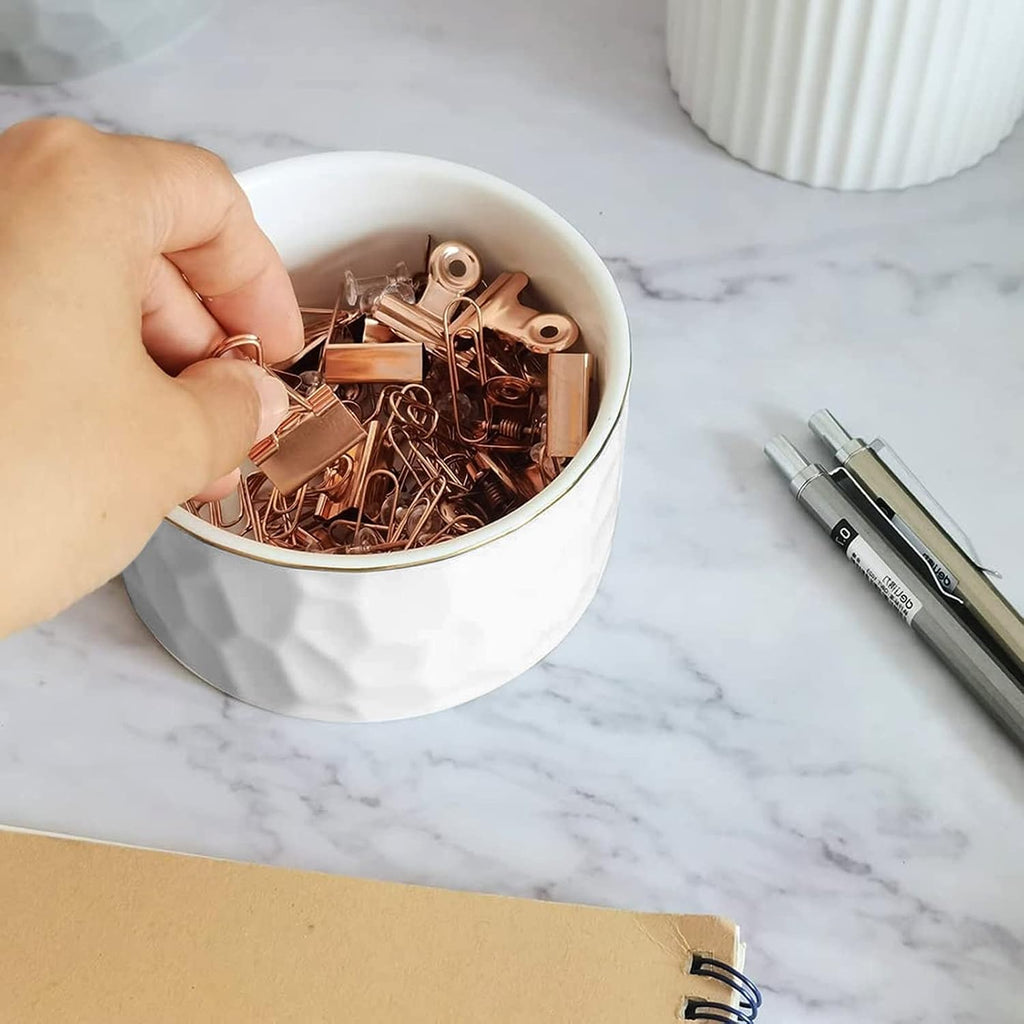 Paper Clip Holder Ceramic Paper Clip Holders Paperclips Holder Dispenser Cute Gold Line Paper Clip Organizer for Desk Binder Clip Holder Bobby Pin Hair Clip Holder Gift for Office White