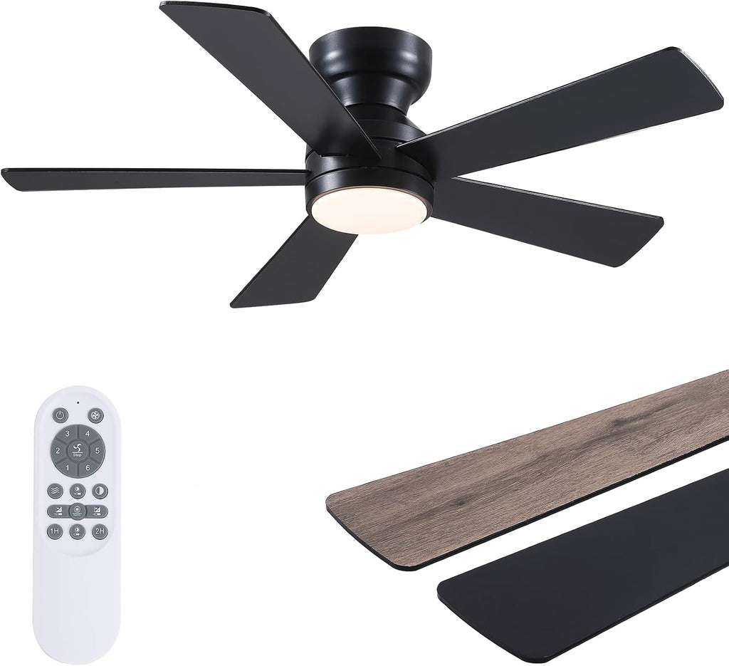 black ceiling fans with lights - 46" flush, main product view