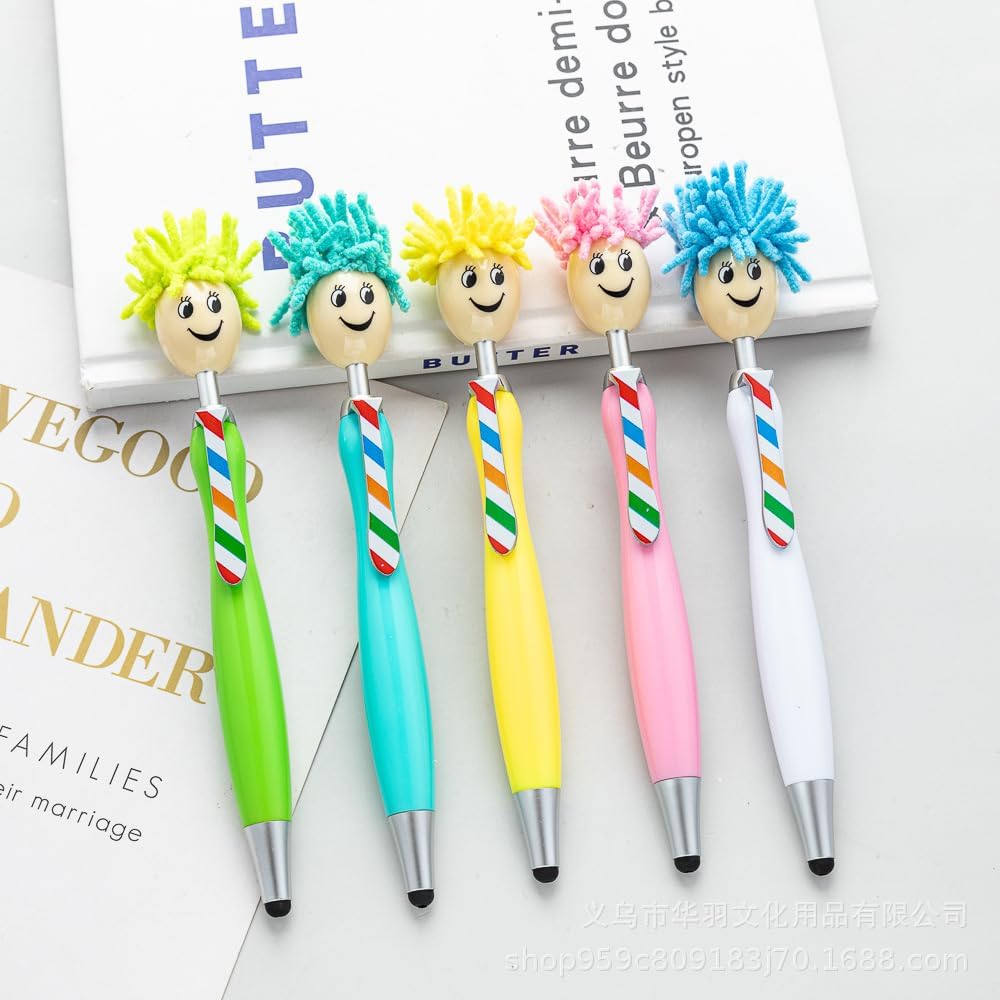 Arthink Pack of 20 Mop Head Ballpoint Pens, Funny Mop Topper Pens with Plush Hair,Writing Click Pen Portable Cute Cartoon Multi-function Signing Pen,Suitable for Office Schools