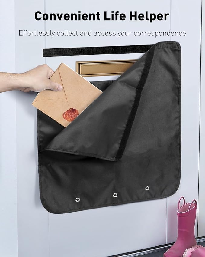 Uniclife Black Door Mail Slot Catcher Oxford Fabric Large Capacity Letter & - Image 3