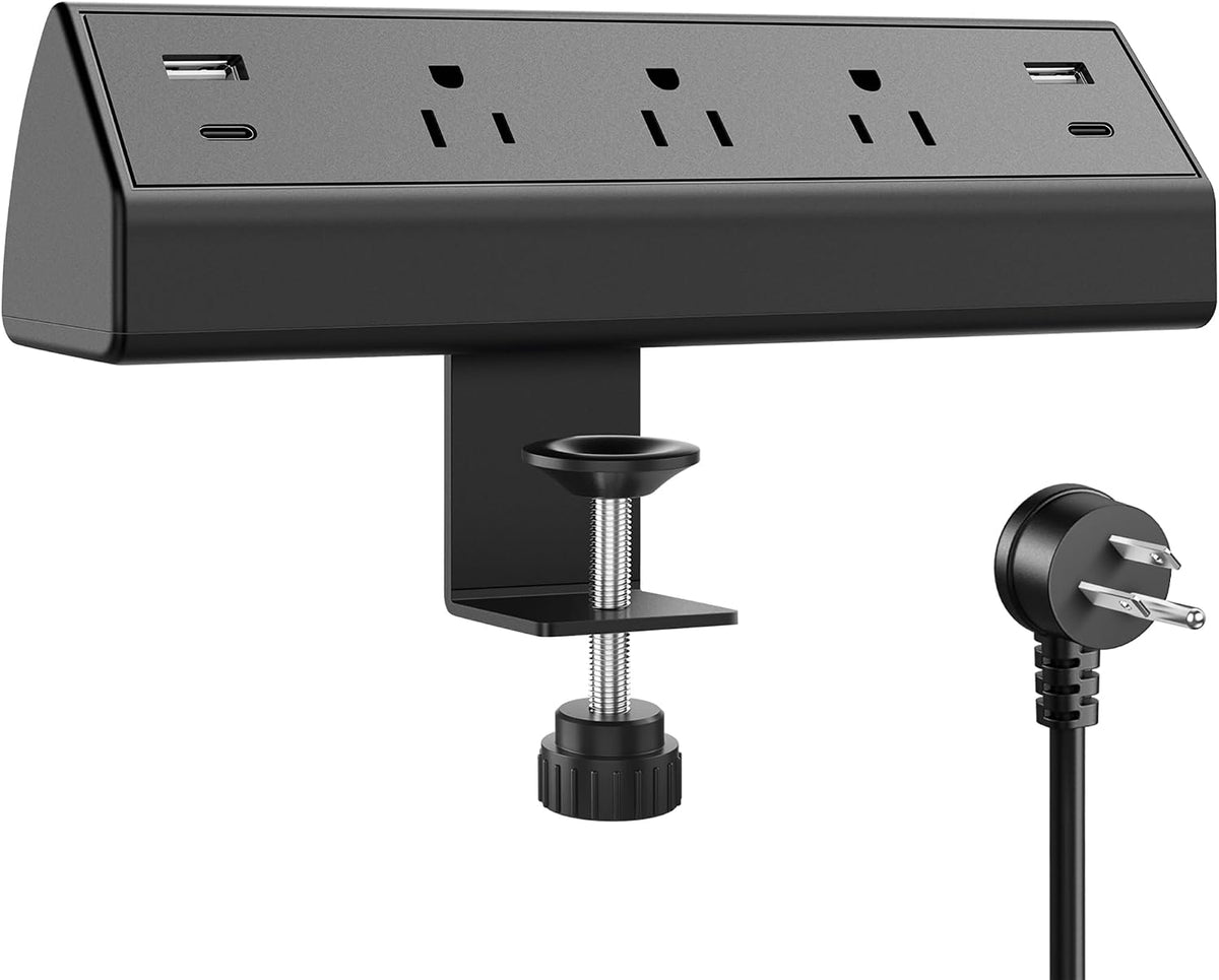 Desk Clamp Power Strip, 40W Fast Charging Station, Desktop Mount Surge Protector