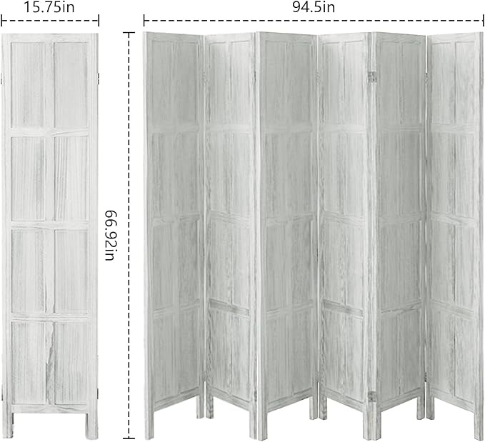 Leesinwing Wood Room Divider 6 Panel Folding Privacy Screen, Classic 5.6Ft - Image 5