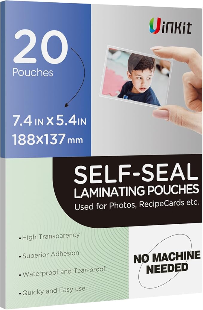 Uinkit 10Mil 20Pack 5”x7“ Double-Sided Self-Sealing Laminating Pouches by UinkitHandicraftsandConservationSpecialist