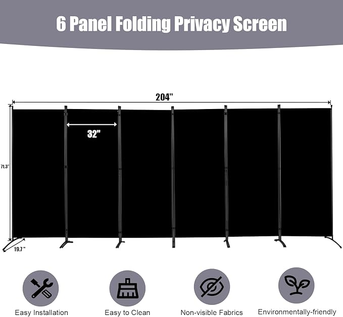 Room Divider 6FT Folding Privacy Screens, 6 Panel Partition Room Dividers - Image 6
