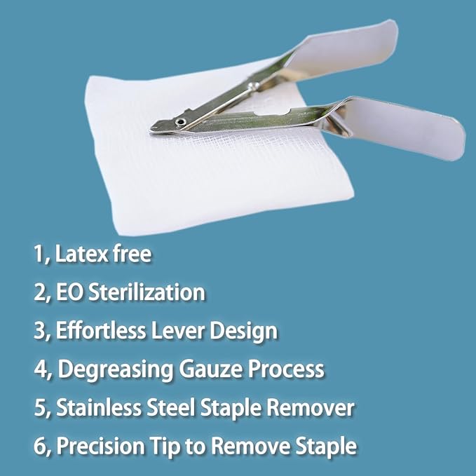 Skin Staple Removal Kit, Includes Staple Remover and Gauze Sponge - Image 2