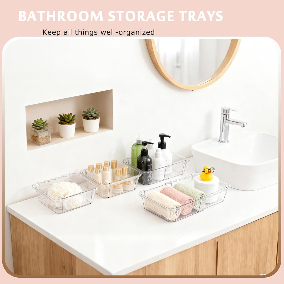 15 Pcs Clear Expandable Drawer Organizer Tray Adjustable Drawer Storage Bin