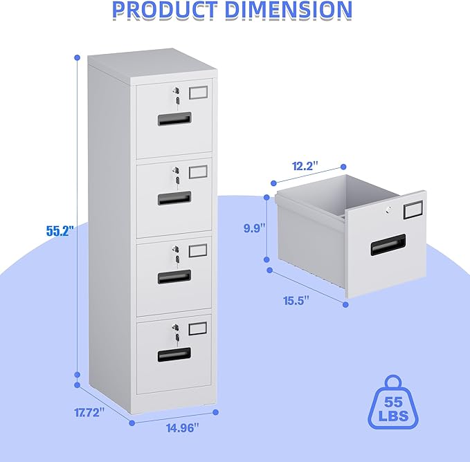 SUXXAN 4 Drawer File Cabinet, Metal Vertical File Storage Cabinet - Image 2