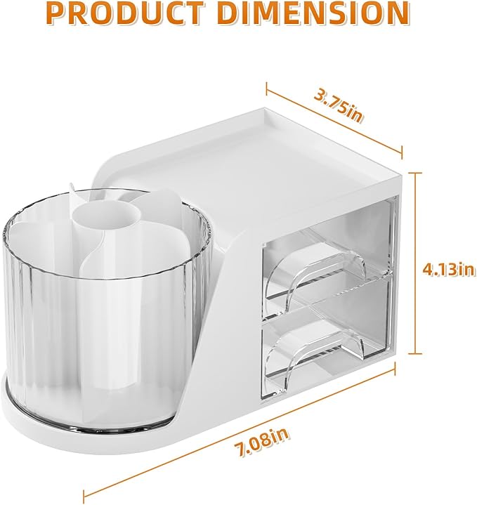 Marbrasse Desk Organizer with 2 Drawer, 360°Rotating Pen Holder, Desk - Image 3
