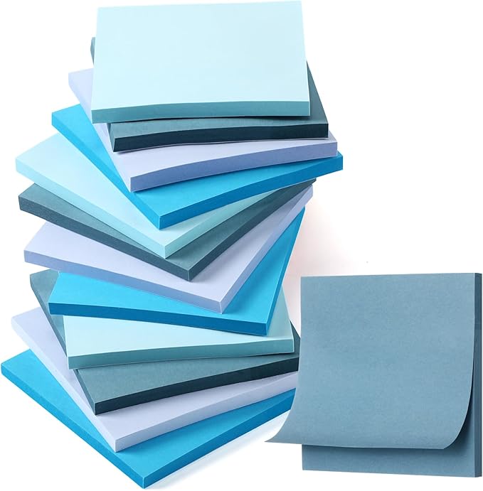Thenshop 12 Pads Blue Sticky Notes 3''x3'', Self Stick Notes Pads Blue Office by Thenshop