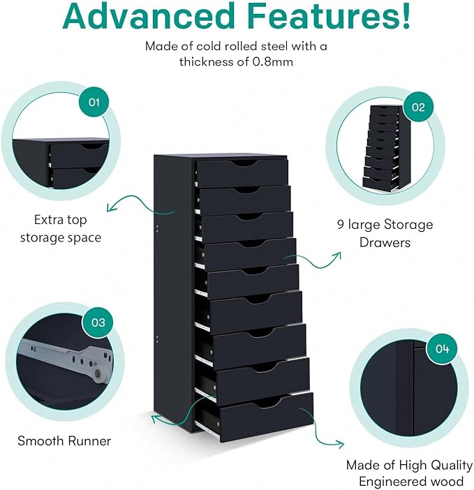 Naomi Home Bianca 9-Drawer Craft & Office Storage Cabinet, Ample Space in - Image 3