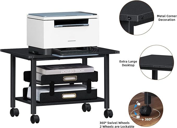 Lerliuo Under Desk Printer Stand, 2-Tier Industrial Mobile Printer Table - Image 7