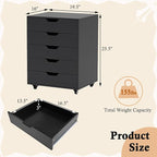 Giantex 5-Drawer Storage Cabinet, Mobile Lateral File Cabinet - Image 3