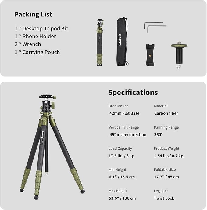 Cayer CH35 Travel Camera Tripod - Image 7