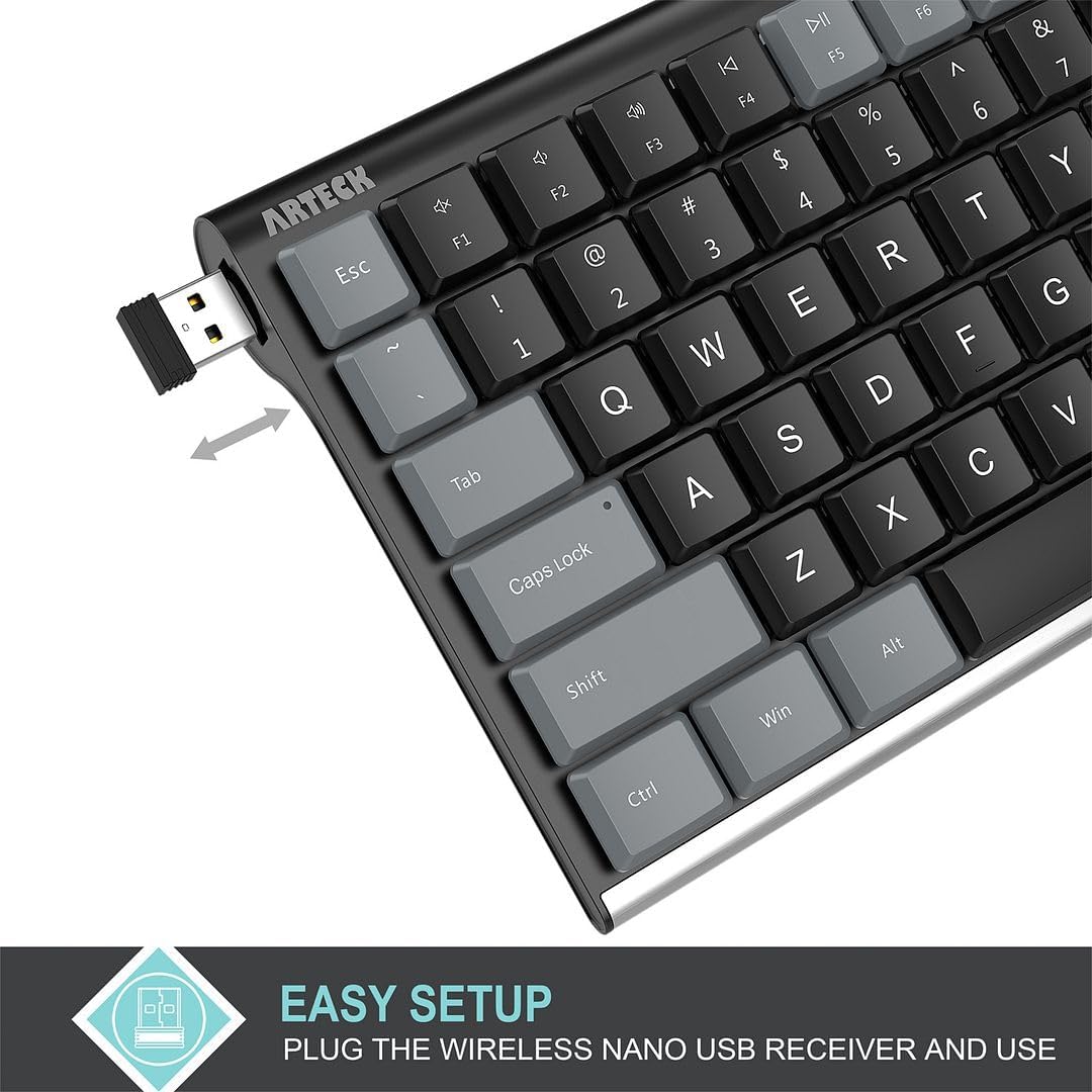 Arteck Mechanical 2.4G USB Wireless Keyboard, Tacktile Brown Switches Gray