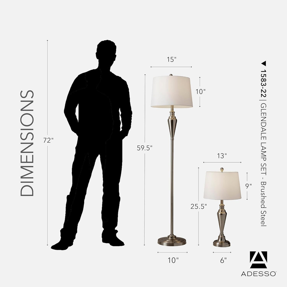 Adesso 3-Piece Lamp Set, Antique Brass & White, Table and Floor