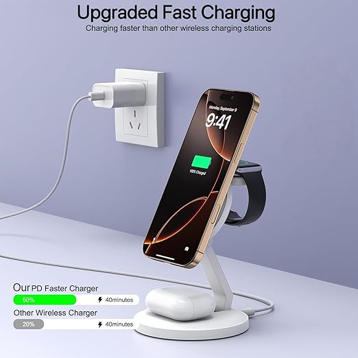 3 in 1 Foldable Magnetic Wireless Charging Station, iPhone Mag-Safe Charger - Image 2
