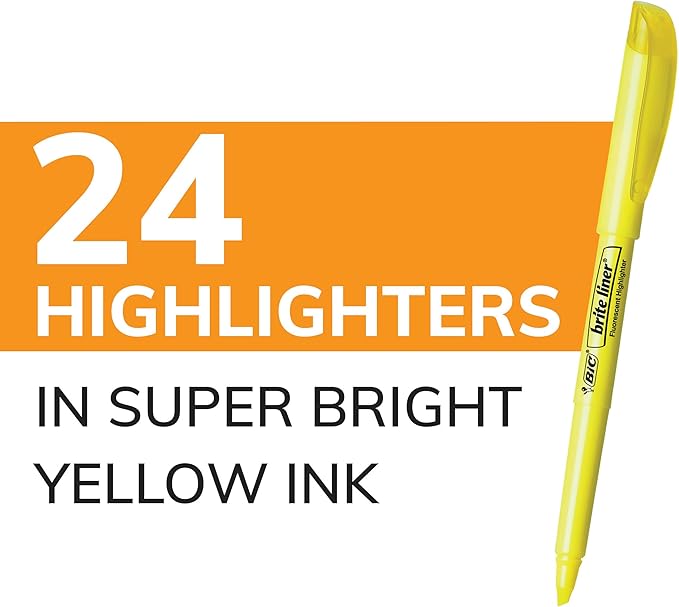 BIC Brite Liner Highlighters, Chisel Tip, 24-Count Pack of Yellow Highlighters - Image 2