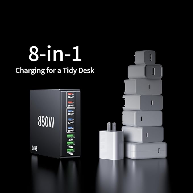 880W USB C Charger Block Charging Station 8 Port Fast Chager 140W PD PPS AVS - Image 4
