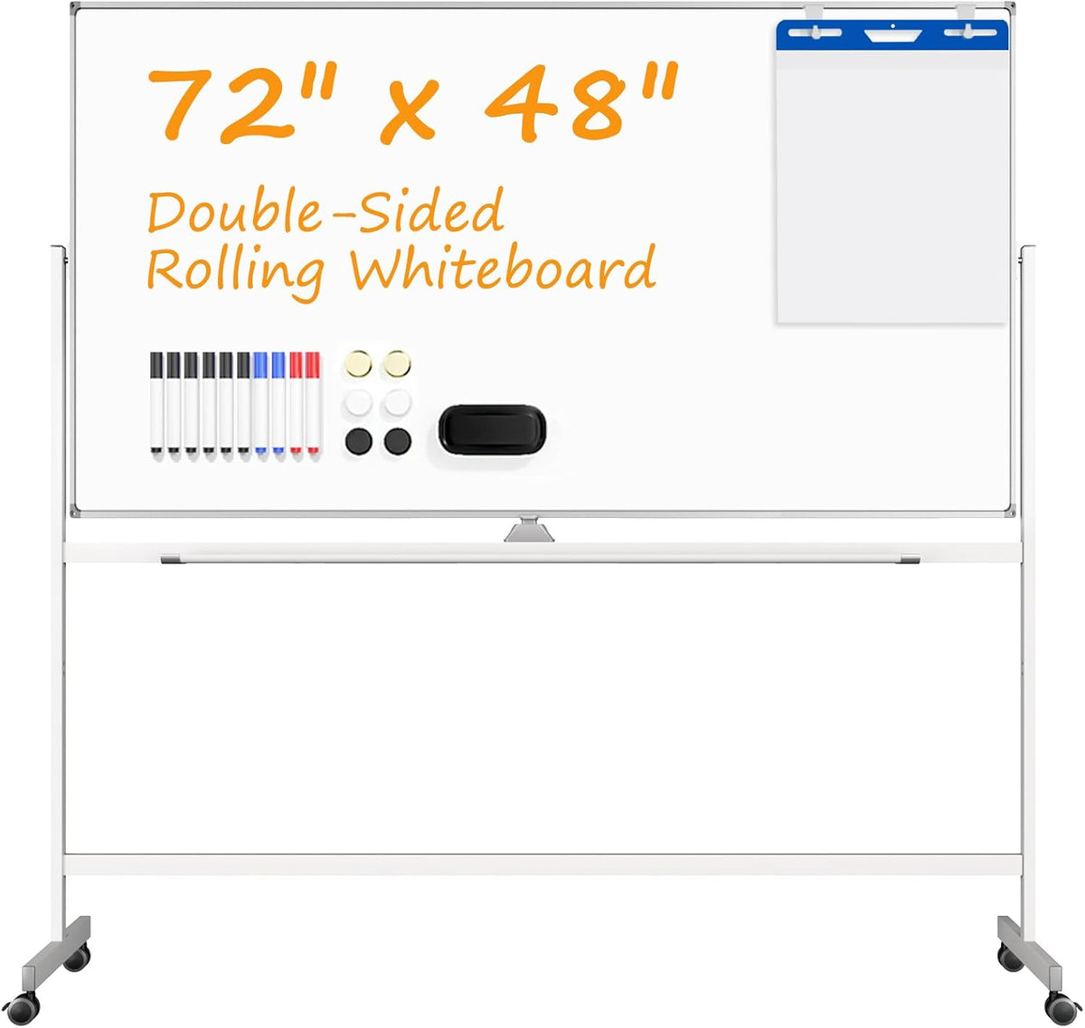 Rolling White Board on Wheels, 72" x 48" Large Dry Erase Board with...